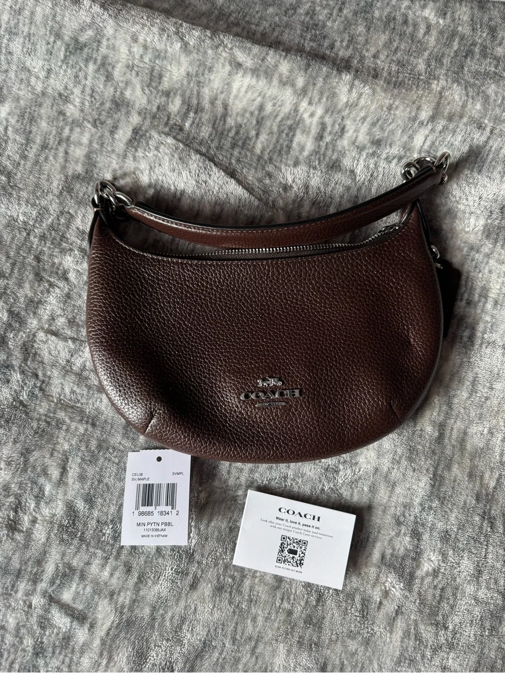 Coach Payton Mini Pebbled Leather Brown Hobo Shoulder Bag